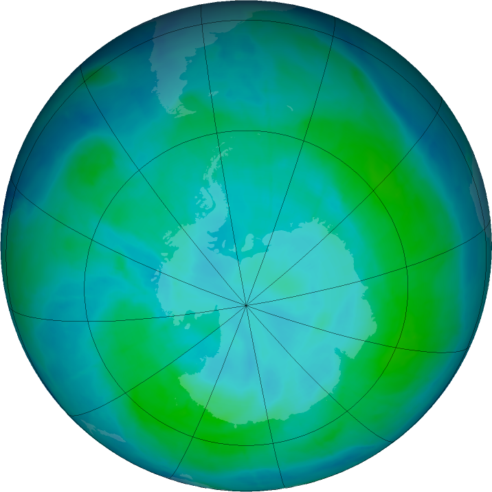 Antarctic ozone map for 22 January 2016